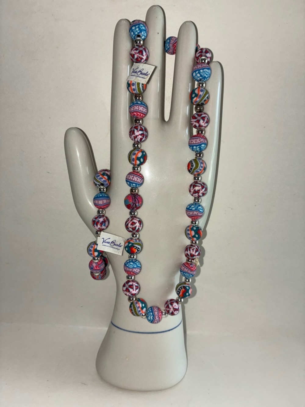 Viva Beads NWT Denim Patterned Bead Necklace and Bracelet